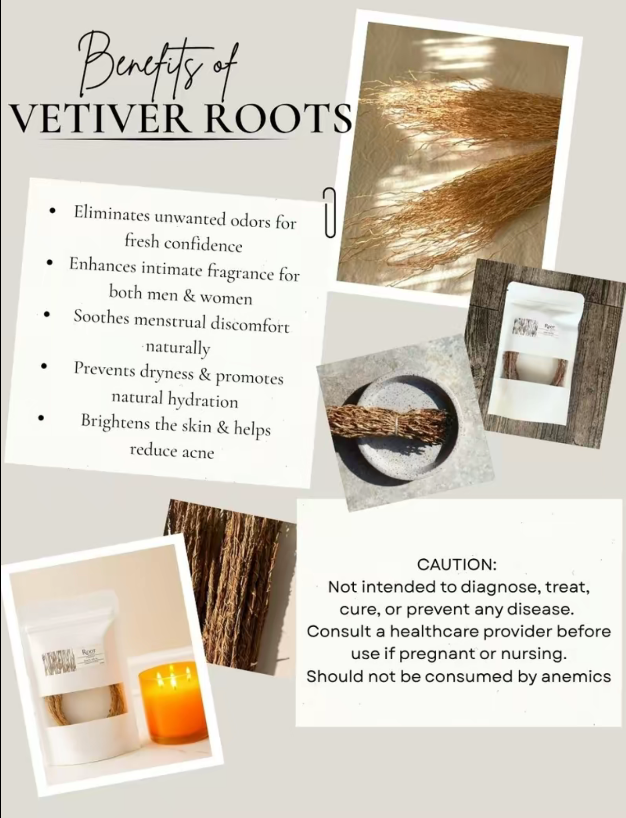 Vetiver Root (Odor, pH Balance, Stress, Lymphatic Detox)