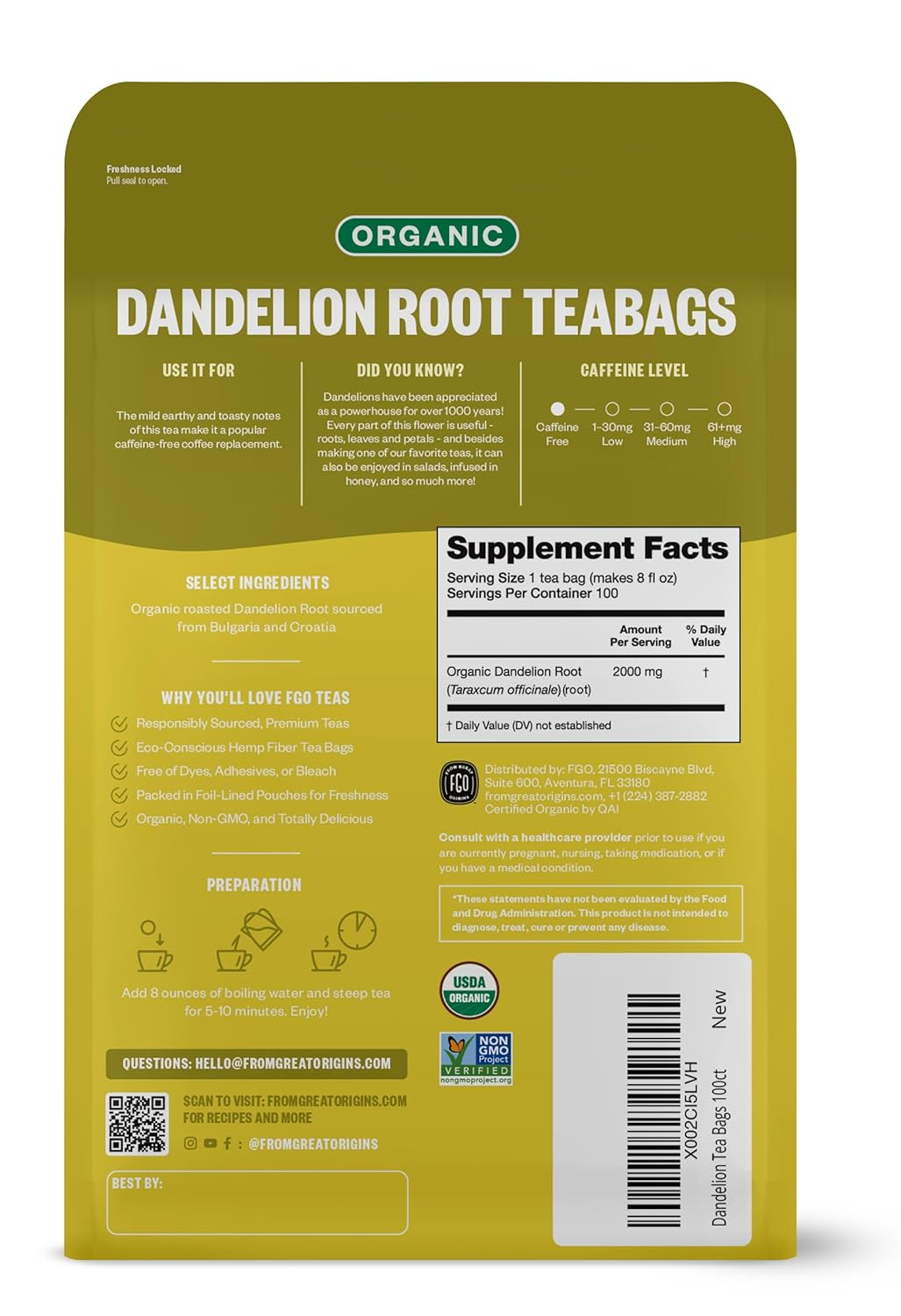 Dandelion Root Herbal Tea - (PCOS, Digestion, Liver & Hormones)